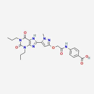 molecular formula C24H27N7O6 B10846852 4-[[2-[[(5Z)-5-(2,6-dioxo-1,3-dipropylpurin-8-ylidene)-1-methyl-2H-pyrazol-3-yl]oxy]acetyl]amino]benzoic acid 