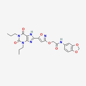 N-Benzo[1,3]dioxol-5-yl-2-[5-(2,6-dioxo-1,3-dipropyl-2,3,6,7-tetrahydro-1H-purin-8-yl)-isoxazol-3-yloxy]-acetamide