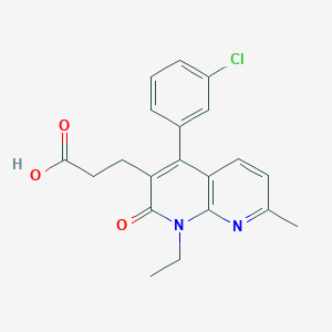 molecular formula C20H19ClN2O3 B10846875 3-[4-(3-Chlorophenyl)-1-ethyl-7-methyl-2-oxo-1,2-dihydro-1,8-naphthyridin-3-yl]propanoic acid CAS No. 337357-62-7