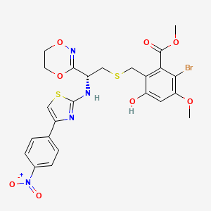 methyl 2-bromo-6-[[(2R)-2-(5,6-dihydro-1,4,2-dioxazin-3-yl)-2-[[4-(4-nitrophenyl)-1,3-thiazol-2-yl]amino]ethyl]sulfanylmethyl]-5-hydroxy-3-methoxybenzoate