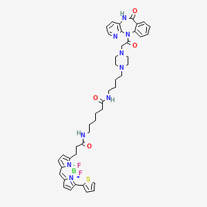 molecular formula C44H50BF2N9O4S B10847188 6-[3-(2,2-difluoro-12-thiophen-2-yl-3-aza-1-azonia-2-boranuidatricyclo[7.3.0.03,7]dodeca-1(12),4,6,8,10-pentaen-4-yl)propanoylamino]-N-[4-[4-[2-oxo-2-(6-oxo-5H-pyrido[2,3-b][1,4]benzodiazepin-11-yl)ethyl]piperazin-1-yl]butyl]hexanamide 