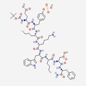 (4S)-5-[[(2S)-1-[[(2S)-1-[[(2R)-6-amino-1-[[(2S)-1-[[(2S)-1-[[(2S)-1-[[(2S)-1-amino-1-oxo-3-phenylpropan-2-yl]amino]-3-carboxy-1-oxopropan-2-yl]amino]-1-oxohexan-2-yl]amino]-3-(1H-indol-3-yl)-1-oxopropan-2-yl]amino]-1-oxohexan-2-yl]amino]-1-oxohexan-2-yl]amino]-1-oxo-3-(4-sulfooxyphenyl)propan-2-yl]amino]-4-[(2-methylpropan-2-yl)oxycarbonylamino]-5-oxopentanoic acid