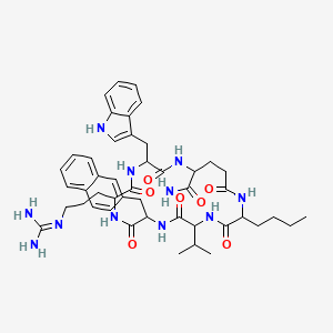 molecular formula C46H61N11O7 B10847549 cyclo[DL-2Nal-DL-Arg-DL-Trp-DL-gGlu(NH2)(NH2)-DL-Nle-DL-Val] 