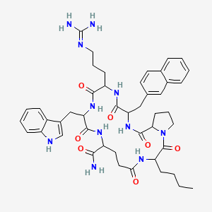 molecular formula C46H59N11O7 B10847575 cyclo[DL-2Nal-DL-Arg-DL-Trp-DL-gGlu(NH2)(NH2)-DL-Nle-DL-Pro] 