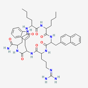 molecular formula C47H63N11O7 B10847577 cyclo[DL-2Nal-DL-Arg-DL-Trp-DL-gGlu(NH2)(NH2)-DL-Nle-DL-Nle] 