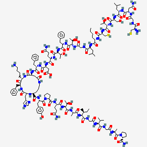 molecular formula C152H229N39O43S2 B10847595 (3S)-3-[[(2S)-5-amino-2-[[(2S,3R)-2-[[(2S)-2-[[(2S,3R)-2-[[2-[[(2S)-2-[[(2S)-2-[[(2R)-2-[[(2S,3R)-2-[[(2S)-2-[[(2S)-2-[[(2S)-4-amino-2-[[2-[[(2R)-2-amino-3-sulfanylpropanoyl]amino]acetyl]amino]-4-oxobutanoyl]amino]-4-methylpentanoyl]amino]-3-hydroxypropanoyl]amino]-3-hydroxybutanoyl]amino]-3-sulfanylpropanoyl]amino]hexanoyl]amino]-4-methylpentanoyl]amino]acetyl]amino]-3-hydroxybutanoyl]amino]-3-phenylpropanoyl]amino]-3-hydroxybutanoyl]amino]-5-oxopentanoyl]amino]-4-[[(2S)-1-[[(5S,7S,10S,17S)-7-(4-aminobutyl)-17-[[(2S)-1-[(2R)-2-[[(2S)-5-amino-1-[[(2S,3R)-1-[[(2S)-1-[[(2S,3S)-1-[[2-[[(2S)-1-[[2-[[(2S)-1-[(2R)-2-carbamoylpyrrolidin-1-yl]-1-oxopropan-2-yl]amino]-2-oxoethyl]amino]-3-methyl-1-oxobutan-2-yl]amino]-2-oxoethyl]amino]-3-methyl-1-oxopentan-2-yl]amino]-1-oxopropan-2-yl]amino]-3-hydroxy-1-oxobutan-2-yl]amino]-1,5-dioxopentan-2-yl]carbamoyl]pyrrolidin-1-yl]-3-(4-hydroxyphenyl)-1-oxopropan-2-yl]carbamoyl]-5-benzyl-2-(1H-imidazol-4-ylmethyl)-3,6,9,12-tetraoxo-1,4,8,13-tetrazacycloheptadec-10-yl]amino]-1-oxo-3-phenylpropan-2-yl]amino]-4-oxobutanoic acid 