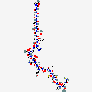 molecular formula C142H216N38O44S3 B10847616 (3S)-3-[[(2S)-5-amino-2-[[(2S,3R)-2-[[(2S)-2-[[(2S,3R)-2-[[2-[[(2S)-2-[[(2S)-2-[[(2R)-2-[[(2S,3R)-2-[[(2S)-2-[[(2S)-2-[[(2S)-4-amino-2-[[2-[[(2R)-2-amino-3-sulfanylpropanoyl]amino]acetyl]amino]-4-oxobutanoyl]amino]-4-methylpentanoyl]amino]-3-hydroxypropanoyl]amino]-3-hydroxybutanoyl]amino]-3-sulfanylpropanoyl]amino]-4-methylsulfanylbutanoyl]amino]-4-methylpentanoyl]amino]acetyl]amino]-3-hydroxybutanoyl]amino]-3-(4-hydroxyphenyl)propanoyl]amino]-3-hydroxybutanoyl]amino]-5-oxopentanoyl]amino]-4-[[(2S)-1-[[(2S)-4-amino-1-[(2S)-2-[2-[[(2S)-2-[[(2S,3R)-1-[[(2S)-1-[(2R)-2-[[(2S)-5-amino-1-[[(2S,3R)-1-[[(2S)-1-[[(2S,3S)-1-[[2-[[(2S)-1-[[2-[[(2S)-1-[(2R)-2-carbamoylpyrrolidin-1-yl]-1-oxopropan-2-yl]amino]-2-oxoethyl]amino]-3-methyl-1-oxobutan-2-yl]amino]-2-oxoethyl]amino]-3-methyl-1-oxopentan-2-yl]amino]-1-oxopropan-2-yl]amino]-3-hydroxy-1-oxobutan-2-yl]amino]-1,5-dioxopentan-2-yl]carbamoyl]pyrrolidin-1-yl]-1-oxo-3-phenylpropan-2-yl]amino]-3-hydroxy-1-oxobutan-2-yl]amino]-3-(1H-imidazol-4-yl)propanoyl]amino]acetyl]pyrrolidin-1-yl]-1,4-dioxobutan-2-yl]amino]-1-oxo-3-phenylpropan-2-yl]amino]-4-oxobutanoic acid 