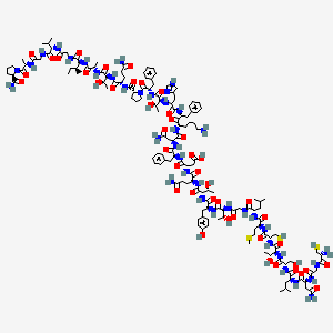 molecular formula C150H227N39O44S3 B10847647 (3S)-4-[[(2S)-1-[[(2S)-4-amino-1-[[(2S,4S)-8-amino-2-[[2-[[(2S,3R)-1-[[(2S)-1-[(2R)-2-[[(2S)-5-amino-1-[[(2S,3R)-1-[[(2S)-1-[[(2S,3S)-1-[[2-[[(2S)-1-[[2-[[(2S)-1-[(2R)-2-carbamoylpyrrolidin-1-yl]-1-oxopropan-2-yl]amino]-2-oxoethyl]amino]-3-methyl-1-oxobutan-2-yl]amino]-2-oxoethyl]amino]-3-methyl-1-oxopentan-2-yl]amino]-1-oxopropan-2-yl]amino]-3-hydroxy-1-oxobutan-2-yl]amino]-1,5-dioxopentan-2-yl]carbamoyl]pyrrolidin-1-yl]-1-oxo-3-phenylpropan-2-yl]amino]-3-hydroxy-1-oxobutan-2-yl]amino]-3-(1H-imidazol-4-yl)propanoyl]amino]-3-oxo-1-phenyloctan-4-yl]amino]-1,4-dioxobutan-2-yl]amino]-1-oxo-3-phenylpropan-2-yl]amino]-3-[[(2S)-5-amino-2-[[(2S,3R)-2-[[(2S)-2-[[(2S,3R)-2-[[2-[[(2S)-2-[[(2S)-2-[[(2R)-2-[[(2S,3R)-2-[[(2S)-2-[[(2S)-2-[[(2S)-4-amino-2-[[2-[[(2R)-2-amino-3-sulfanylpropanoyl]amino]acetyl]amino]-4-oxobutanoyl]amino]-4-methylpentanoyl]amino]-3-hydroxypropanoyl]amino]-3-hydroxybutanoyl]amino]-3-sulfanylpropanoyl]amino]-4-methylsulfanylbutanoyl]amino]-4-methylpentanoyl]amino]acetyl]amino]-3-hydroxybutanoyl]amino]-3-(4-hydroxyphenyl)propanoyl]amino]-3-hydroxybutanoyl]amino]-5-oxopentanoyl]amino]-4-oxobutanoic acid 