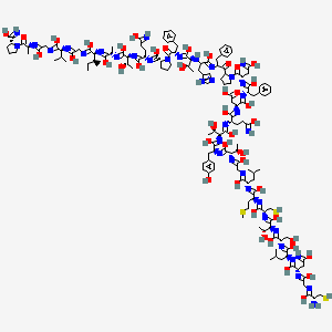 molecular formula C149H222N38O44S3 B10847657 (3S)-3-[[(2S)-2-[[(2S,3R)-2-[[(2S)-2-[[(2S,3R)-2-[[2-[[(2S)-2-[[(2S)-2-[[(2R)-2-[[(2S,3R)-2-[[(2S)-2-[[(2S)-2-[[(2S)-2-[[2-[[(2R)-2-amino-1-hydroxy-3-sulfanylpropylidene]amino]-1-hydroxyethylidene]amino]-1,4-dihydroxy-4-iminobutylidene]amino]-1-hydroxy-4-methylpentylidene]amino]-1,3-dihydroxypropylidene]amino]-1,3-dihydroxybutylidene]amino]-1-hydroxy-3-sulfanylpropylidene]amino]-1-hydroxy-4-methylsulfanylbutylidene]amino]-1-hydroxy-4-methylpentylidene]amino]-1-hydroxyethylidene]amino]-1,3-dihydroxybutylidene]amino]-1-hydroxy-3-(4-hydroxyphenyl)propylidene]amino]-1,3-dihydroxybutylidene]amino]-1,5-dihydroxy-5-iminopentylidene]amino]-4-[(2S)-1-[(2S)-1-[2-[2-[[2-[[(2S,3R)-1-[(2S)-1-[(2R)-2-[N-[(2S)-1-[(2S,3S)-1,3-dihydroxy-1-[(2S)-1-hydroxy-1-[(2S,3S)-1-hydroxy-1-[2-hydroxy-2-[(2S)-1-hydroxy-1-[2-hydroxy-2-[(2S)-1-[(2R)-2-(C-hydroxycarbonimidoyl)pyrrolidin-1-yl]-1-oxopropan-2-yl]iminoethyl]imino-3-methylbutan-2-yl]iminoethyl]imino-3-methylpentan-2-yl]iminopropan-2-yl]iminobutan-2-yl]imino-1,5-dihydroxy-5-iminopentan-2-yl]-C-hydroxycarbonimidoyl]pyrrolidin-1-yl]-1-oxo-3-phenylpropan-2-yl]imino-1,3-dihydroxybutan-2-yl]amino]-1-hydroxy-3-(1H-imidazol-5-yl)propylidene]amino]-3-phenylpropanoyl]pyrrolidin-1-yl]-4-hydroxy-4-imino-1-oxobutan-2-yl]imino-1-hydroxy-3-phenylpropan-2-yl]imino-4-hydroxybutanoic acid 