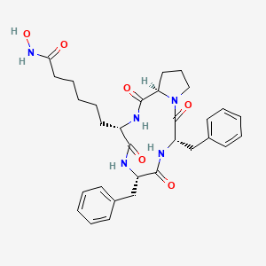 molecular formula C31H39N5O6 B10847659 cyclo[Asu(NHOH)(NHOH)-Phe-Phe-D-Pro] 