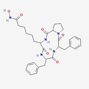 molecular formula C31H39N5O6 B10847758 cyclo[DL-Asu(NHOH)(NHOH)-DL-Phe-DL-Phe-DL-Pro] 