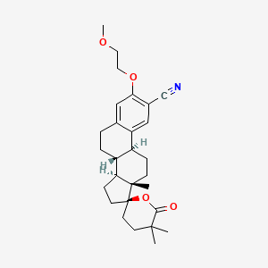 molecular formula C28H37NO4 B10848467 (8R,9S,13S,14S,17R)-3-(2-methoxyethoxy)-5',5',13-trimethyl-6'-oxospiro[7,8,9,11,12,14,15,16-octahydro-6H-cyclopenta[a]phenanthrene-17,2'-oxane]-2-carbonitrile 