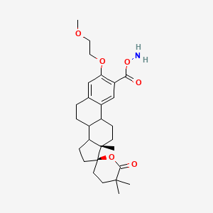 molecular formula C28H39NO6 B10848489 amino (13S,17R)-3-(2-methoxyethoxy)-5',5',13-trimethyl-6'-oxospiro[7,8,9,11,12,14,15,16-octahydro-6H-cyclopenta[a]phenanthrene-17,2'-oxane]-2-carboxylate 