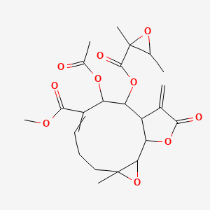 molecular formula C23H28O10 B10848743 Methyl 9-acetyloxy-10-(2,3-dimethyloxirane-2-carbonyl)oxy-4-methyl-12-methylidene-13-oxo-3,14-dioxatricyclo[9.3.0.02,4]tetradec-7-ene-8-carboxylate 