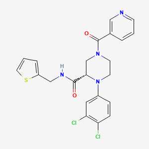 molecular formula C22H20Cl2N4O2S B10848897 (2~{S})-1-(3,4-dichlorophenyl)-4-pyridin-3-ylcarbonyl-~{N}-(thiophen-2-ylmethyl)piperazine-2-carboxamide 