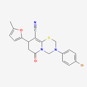 molecular formula C19H16BrN3O2S B10848941 3-(4-Bromophenyl)-8-(5-methylfuran-2-yl)-6-oxo-2,4,7,8-tetrahydropyrido[2,1-b][1,3,5]thiadiazine-9-carbonitrile 