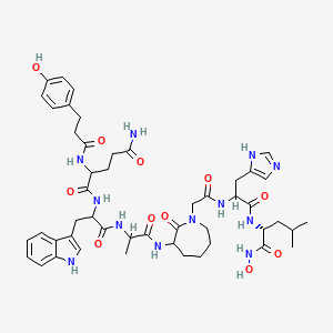 N-[1-[[1-[[1-[2-[[1-[[(2R)-1-(hydroxyamino)-4-methyl-1-oxopentan-2-yl]amino]-3-(1H-imidazol-5-yl)-1-oxopropan-2-yl]amino]-2-oxoethyl]-2-oxoazepan-3-yl]amino]-1-oxopropan-2-yl]amino]-3-(1H-indol-3-yl)-1-oxopropan-2-yl]-2-[3-(4-hydroxyphenyl)propanoylamino]pentanediamide