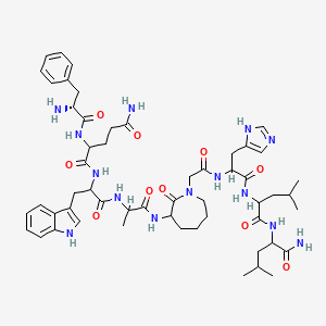 N-[1-[[1-[[1-[2-[[1-[[1-[(1-amino-4-methyl-1-oxopentan-2-yl)amino]-4-methyl-1-oxopentan-2-yl]amino]-3-(1H-imidazol-5-yl)-1-oxopropan-2-yl]amino]-2-oxoethyl]-2-oxoazepan-3-yl]amino]-1-oxopropan-2-yl]amino]-3-(1H-indol-3-yl)-1-oxopropan-2-yl]-2-[[(2R)-2-amino-3-phenylpropanoyl]amino]pentanediamide