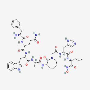 2-[[(2R)-2-amino-3-phenylpropanoyl]amino]-N-[1-[[1-[[1-[2-[[1-[[(2R)-1-(hydroxyamino)-4-methyl-1-oxopentan-2-yl]amino]-3-(1H-imidazol-5-yl)-1-oxopropan-2-yl]amino]-2-oxoethyl]-2-oxoazepan-3-yl]amino]-1-oxopropan-2-yl]amino]-3-(1H-indol-3-yl)-1-oxopropan-2-yl]pentanediamide