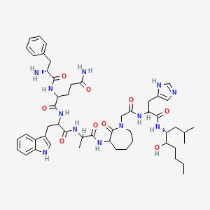 2-[[(2R)-2-amino-3-phenylpropanoyl]amino]-N-[1-[[1-[[1-[2-[[1-[[(4R)-5-hydroxy-2-methylnonan-4-yl]amino]-3-(1H-imidazol-5-yl)-1-oxopropan-2-yl]amino]-2-oxoethyl]-2-oxoazepan-3-yl]amino]-1-oxopropan-2-yl]amino]-3-(1H-indol-3-yl)-1-oxopropan-2-yl]pentanediamide