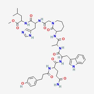 methyl 2-[[2-[[2-[3-[2-[[2-[[5-amino-2-[3-(4-hydroxyphenyl)propanoylamino]-5-oxopentanoyl]amino]-3-(1H-indol-3-yl)propanoyl]amino]propanoylamino]-2-oxoazepan-1-yl]acetyl]amino]-3-(1H-imidazol-5-yl)propanoyl]amino]-4-methylpentanoate