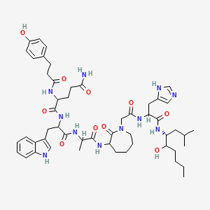 N-[1-[[1-[[1-[2-[[1-[[(4R)-5-hydroxy-2-methylnonan-4-yl]amino]-3-(1H-imidazol-5-yl)-1-oxopropan-2-yl]amino]-2-oxoethyl]-2-oxoazepan-3-yl]amino]-1-oxopropan-2-yl]amino]-3-(1H-indol-3-yl)-1-oxopropan-2-yl]-2-[3-(4-hydroxyphenyl)propanoylamino]pentanediamide