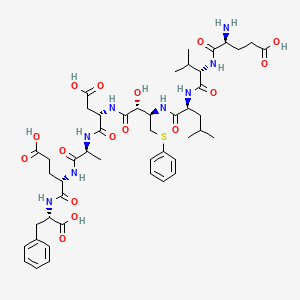 (4S)-4-amino-5-[[(2S)-1-[[(2S)-1-[[(2R,3R)-4-[[(2S)-3-carboxy-1-[[(2S)-1-[[(2S)-4-carboxy-1-[[(1S)-1-carboxy-2-phenylethyl]amino]-1-oxobutan-2-yl]amino]-1-oxopropan-2-yl]amino]-1-oxopropan-2-yl]amino]-3-hydroxy-4-oxo-1-phenylsulfanylbutan-2-yl]amino]-4-methyl-1-oxopentan-2-yl]amino]-3-methyl-1-oxobutan-2-yl]amino]-5-oxopentanoic acid