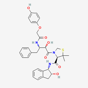 molecular formula C33H37N3O7S B10849877 (R)-N-[(1S,2R)-2-Hydroxyindan-1-yl]-3-[(2S,3S)-3-(4-hydroxyphenoxyacetyl)amino-2-hydroxy-4-phenylbutanoyl]-5,5-dimethyl-1,3-thiazolidine-4-carboxamide 