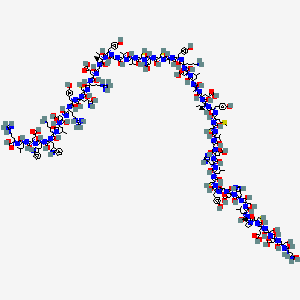 molecular formula C270H401N73O83S7 B10850474 (4S)-4-[[2-[[(2S,3S)-2-[[(2S)-2-[[2-[[(2S)-2-[[(2S)-2-[[(2R)-2-[[(2S)-2-[[(2R)-2-[[(2S)-2-[[(2S)-2-[[(2S)-6-amino-2-[[(2S)-2-[[(2S)-2-[[(2S)-2-[[(2S)-2-[[(2S,3S)-2-[[(2S)-2-[[(2S)-2-[[(2R)-2-[[(2S)-2-[[2-[[(2S)-2-[[(2S)-2-[[(2S)-2-[[(2R)-2-[[(2S)-2-[[2-[[(2S)-2-[[(2S)-2-[[(2S)-2-[[(2S)-2-[[[(2S)-1-[(2R)-2-[[(2S)-2-[[(2S)-2-[[(2S)-2-[[(2S)-2-[[(2S)-2-amino-1,4-dihydroxy-4-iminobutylidene]amino]-1,3-dihydroxypropylidene]amino]-3-carboxy-1-hydroxypropylidene]amino]-1,3-dihydroxypropylidene]amino]-4-carboxy-1-hydroxybutylidene]amino]-3-sulfanylpropanoyl]pyrrolidin-2-yl]-hydroxymethylidene]amino]-1-hydroxy-4-methylpentylidene]amino]-1,3-dihydroxypropylidene]amino]-1-hydroxy-3-(1H-imidazol-5-yl)propylidene]amino]-3-carboxy-1-hydroxypropylidene]amino]-1-hydroxyethylidene]amino]-1-hydroxy-3-(4-hydroxyphenyl)propylidene]amino]-1-hydroxy-3-sulfanylpropylidene]amino]-1-hydroxy-4-methylpentylidene]amino]-1-hydroxy-3-(1H-imidazol-5-yl)propylidene]amino]-3-carboxy-1-hydroxypropylidene]amino]-1-hydroxyethylidene]amino]-1-hydroxy-3-methylbutylidene]amino]-1-hydroxy-3-sulfanylpropylidene]amino]-1-hydroxy-4-methylsulfanylbutylidene]amino]-1-hydroxy-3-(4-hydroxyphenyl)propylidene]amino]-1-hydroxy-3-methylpentylidene]amino]-4-carboxy-1-hydroxybutylidene]amino]-1-hydroxypropylidene]amino]-1-hydroxy-4-methylpentylidene]amino]-3-carboxy-1-hydroxypropylidene]amino]-1-hydroxyhexylidene]amino]-1-hydroxy-3-(4-hydroxyphenyl)propylidene]amino]-1-hydroxypropylidene]amino]-1-hydroxy-3-sulfanylpropylidene]amino]-1,4-dihydroxy-4-iminobutylidene]amino]-1-hydroxy-3-sulfanylpropylidene]amino]-1-hydroxy-3-methylbutylidene]amino]-1-hydroxy-3-methylbutylidene]amino]-1-hydroxyethylidene]amino]-1-hydroxy-3-(4-hydroxyphenyl)propylidene]amino]-1-hydroxy-3-methylpentylidene]amino]-1-hydroxyethylidene]amino]-5-[(2S)-1-[(2R)-1-[(2S)-1-[(2S)-1-[(2S)-1-[(2S)-1-[(2S)-1-[(2S)-6-amino-1-[(2S)-1-[(2S)-1-[(2S)-1-[(2S)-1-[(1S)-4-carbamimidamido-1-carboxybutyl]imino-1-hydroxy-4-methylpentan-2-yl]imino-4-carboxy-1-hydroxybutan-2-yl]imino-1-hydroxy-3-(1H-indol-3-yl)propan-2-yl]imino-1-hydroxy-3-(1H-indol-3-yl)propan-2-yl]imino-1-hydroxyhexan-2-yl]imino-1-hydroxy-4-methylpentan-2-yl]imino-3-carboxy-1-hydroxypropan-2-yl]imino-5-carbamimidamido-1-hydroxypentan-2-yl]imino-1-hydroxy-3-(4-hydroxyphenyl)propan-2-yl]imino-1,5-dihydroxy-5-iminopentan-2-yl]imino-1-hydroxy-3-sulfanylpropan-2-yl]imino-5-carbamimidamido-1-hydroxypentan-2-yl]imino-5-hydroxypentanoic acid 