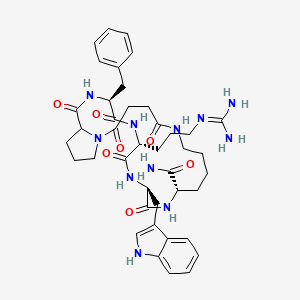 molecular formula C41H55N11O7 B10850538 22-Benzyl-19-(3-guanidino-propyl)-16-(1H-indol-3-ylmethyl)-4,7,15,18,21,24-hexaoxo-docosahydro-3a,8,14,17,20,23-hexaaza-cyclopentacyclotricosene-13-carboxylic acid amide 