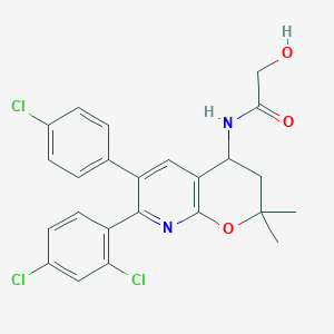 molecular formula C24H21Cl3N2O3 B10851125 N-(6-(4-Chlorophenyl)-7-(2,4-dichlorophenyl)-2,2-dimethyl-3,4-dihydro-2H-pyrano[2,3-B]pyridin-4-YL)-2-hydroxyacetamide (enantiomeric mix) 