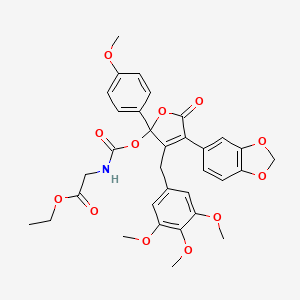 [4-Benzo[1,3]dioxol-5-yl-2-(4-methoxy-phenyl)-5-oxo-3-(3,4,5-trimethoxy-benzyl)-2,5-dihydro-furan-2-yloxycarbonylamino]-acetic acid ethyl ester