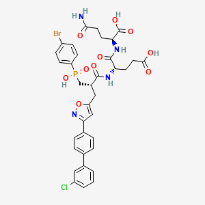 molecular formula C35H35BrClN4O10P B10853014 (2S)-5-amino-2-[[(2S)-2-[[(2S)-2-[[(4-bromophenyl)-hydroxyphosphoryl]methyl]-3-[3-[4-(3-chlorophenyl)phenyl]-1,2-oxazol-5-yl]propanoyl]amino]-4-carboxybutanoyl]amino]-5-oxopentanoic acid 