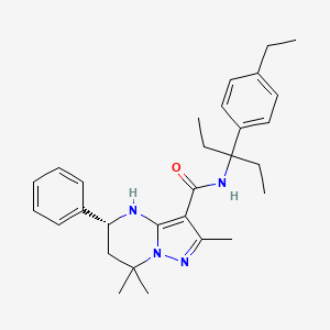 molecular formula C29H38N4O B10853407 Pyrazolo(1,5-a)pyrimidine-3-carboxamide, N-(1-ethyl-1-(4-ethylphenyl)propyl)-4,5,6,7-tetrahydro-2,7,7-trimethyl-5-phenyl-, (5R)- CAS No. 667931-25-1