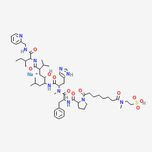 sodium;4-hydroxy-5-[[3-(1H-imidazol-5-yl)-2-[methyl-[2-[[1-[8-[methyl(2-sulfoethyl)amino]-8-oxooctanoyl]pyrrolidine-2-carbonyl]amino]-3-phenylpropanoyl]amino]propanoyl]amino]-7-methyl-N-[3-methyl-1-oxo-1-(pyridin-2-ylmethylamino)pentan-2-yl]-2-propan-2-yloctanimidate