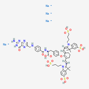 molecular formula C61H68N9Na4O17S4+5 B10854197 tetrasodium;(2S)-2-[[4-[(2-amino-4-oxo-3H-pteridin-6-yl)methylamino]benzoyl]amino]-3-[4-[(6E)-2-[(E)-2-[3,3-dimethyl-5-sulfo-1-(4-sulfobutyl)indol-1-ium-2-yl]ethenyl]-6-[(2E)-2-[3,3-dimethyl-5-sulfo-1-(4-sulfobutyl)indol-2-ylidene]ethylidene]cyclohexen-1-yl]oxyphenyl]propanoic acid CAS No. 1628858-03-6