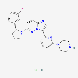 molecular formula C25H27ClFN7 B10854523 6-[(2R)-2-(3-fluorophenyl)pyrrolidin-1-yl]-3-(6-piperazin-1-ylpyridin-2-yl)imidazo[1,2-b]pyridazine;hydrochloride 