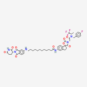 12-[[2-(2,6-dioxopiperidin-3-yl)-1,3-dioxoisoindol-5-yl]amino]-N-[(5R)-3-[2-[(4-fluorophenyl)methyl-[(2S)-1,1,1-trifluoropropan-2-yl]amino]-2-oxoethyl]-2,4-dioxospiro[1,3-oxazolidine-5,1'-2,3-dihydroindene]-5'-yl]dodecanamide