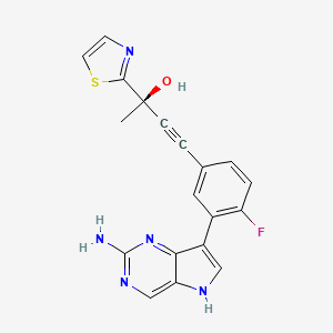 molecular formula C19H14FN5OS B10854797 (2R)-4-[3-(2-amino-5H-pyrrolo[3,2-d]pyrimidin-7-yl)-4-fluorophenyl]-2-(1,3-thiazol-2-yl)but-3-yn-2-ol 