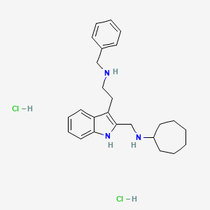 N-[[3-[2-(benzylamino)ethyl]-1H-indol-2-yl]methyl]cycloheptanamine;dihydrochloride