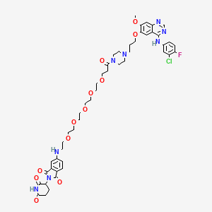 molecular formula C48H58ClFN8O12 B10854906 5-[2-[2-[2-[2-[2-[3-[4-[3-[4-(3-Chloro-4-fluoroanilino)-7-methoxyquinazolin-6-yl]oxypropyl]piperazin-1-yl]-3-oxopropoxy]ethoxy]ethoxy]ethoxy]ethoxy]ethylamino]-2-(2,6-dioxopiperidin-3-yl)isoindole-1,3-dione 