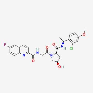 molecular formula C26H26ClFN4O5 B10854971 N-[2-[(2S,4R)-2-[[(1S)-1-(2-chloro-4-methoxyphenyl)ethyl]carbamoyl]-4-hydroxypyrrolidin-1-yl]-2-oxoethyl]-6-fluoroquinoline-2-carboxamide 