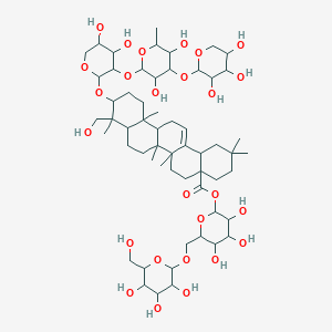 [3,4,5-Trihydroxy-6-[[3,4,5-trihydroxy-6-(hydroxymethyl)oxan-2-yl]oxymethyl]oxan-2-yl] 10-[3-[3,5-dihydroxy-6-methyl-4-(3,4,5-trihydroxyoxan-2-yl)oxyoxan-2-yl]oxy-4,5-dihydroxyoxan-2-yl]oxy-9-(hydroxymethyl)-2,2,6a,6b,9,12a-hexamethyl-1,3,4,5,6,6a,7,8,8a,10,11,12,13,14b-tetradecahydropicene-4a-carboxylate