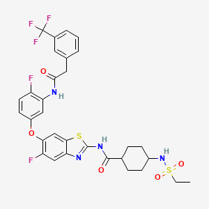 4-(ethylsulfonylamino)-N-[5-fluoro-6-[4-fluoro-3-[[2-[3-(trifluoromethyl)phenyl]acetyl]amino]phenoxy]-1,3-benzothiazol-2-yl]cyclohexane-1-carboxamide