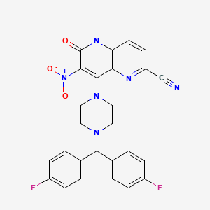 8-(4-(Bis(4-fluorophenyl)methyl)piperazin-1-yl)-5-methyl-7-nitro-6-oxo-5,6-dihydro-1,5-naphthyridine-2-carbonitrile