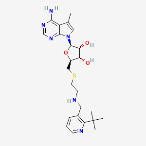 molecular formula C24H34N6O3S B10856065 (2R,3R,4S,5S)-2-(4-Amino-5-methyl-7H-pyrrolo[2,3-d]pyrimidin-7-yl)-5-(((2-(((2-(tert-butyl)pyridin-3-yl)methyl)amino)ethyl)thio)methyl)tetrahydrofuran-3,4-diol 