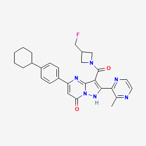 molecular formula C28H29FN6O2 B10856070 5-(4-Cyclohexylphenyl)-3-(3-(fluoromethyl)azetidine-1-carbonyl)-2-(3-methylpyrazin-2-yl)pyrazolo[1,5-a]pyrimidin-7(4H)-one 