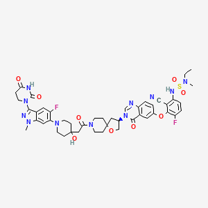 (3R)-3-[6-[2-cyano-3-[[ethyl(methyl)sulfamoyl]amino]-6-fluorophenoxy]-4-oxoquinazolin-3-yl]-8-[2-[1-[3-(2,4-dioxo-1,3-diazinan-1-yl)-5-fluoro-1-methylindazol-6-yl]-4-hydroxypiperidin-4-yl]acetyl]-1-oxa-8-azaspiro[4.5]decane