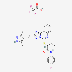 2-[[2-[2-(3,5-dimethyl-1H-pyrazol-4-yl)ethyl]-[1,2,4]triazolo[1,5-c]quinazolin-5-yl]sulfanyl]-N-(4-fluorophenyl)butanamide;2,2,2-trifluoroacetic acid