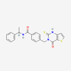 4-[(4-oxo-2-sulfanylidene-1H-thieno[3,2-d]pyrimidin-3-yl)methyl]-N-(1-phenylethyl)benzamide